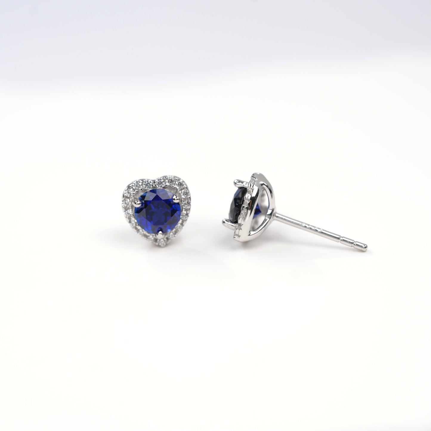 S925 Sterling Silver Heart Halo Stud Earrings, 5mm Lab-Grown Ruby Sapphire, Platinum Plated 1.5g, Women's Jewelry Gift Box