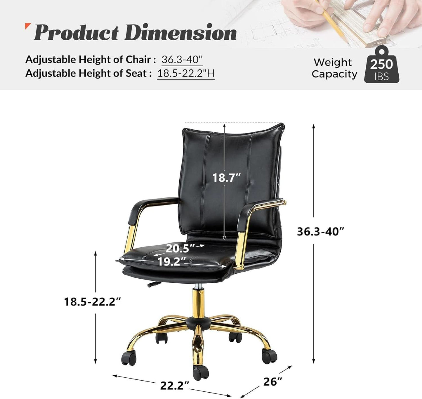 Black Office Desk Chair With Adjustable Height Elegant