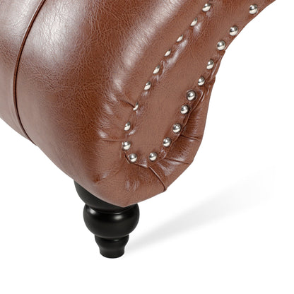 Brown PU Tufted Armless Chaise Lounge with Foam Seating and Birch Legs