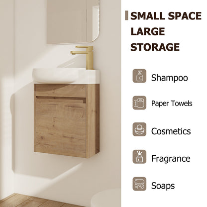Soft Close Doors Bathroom Vanity With Sink, 16 Inch For Small Bathroom