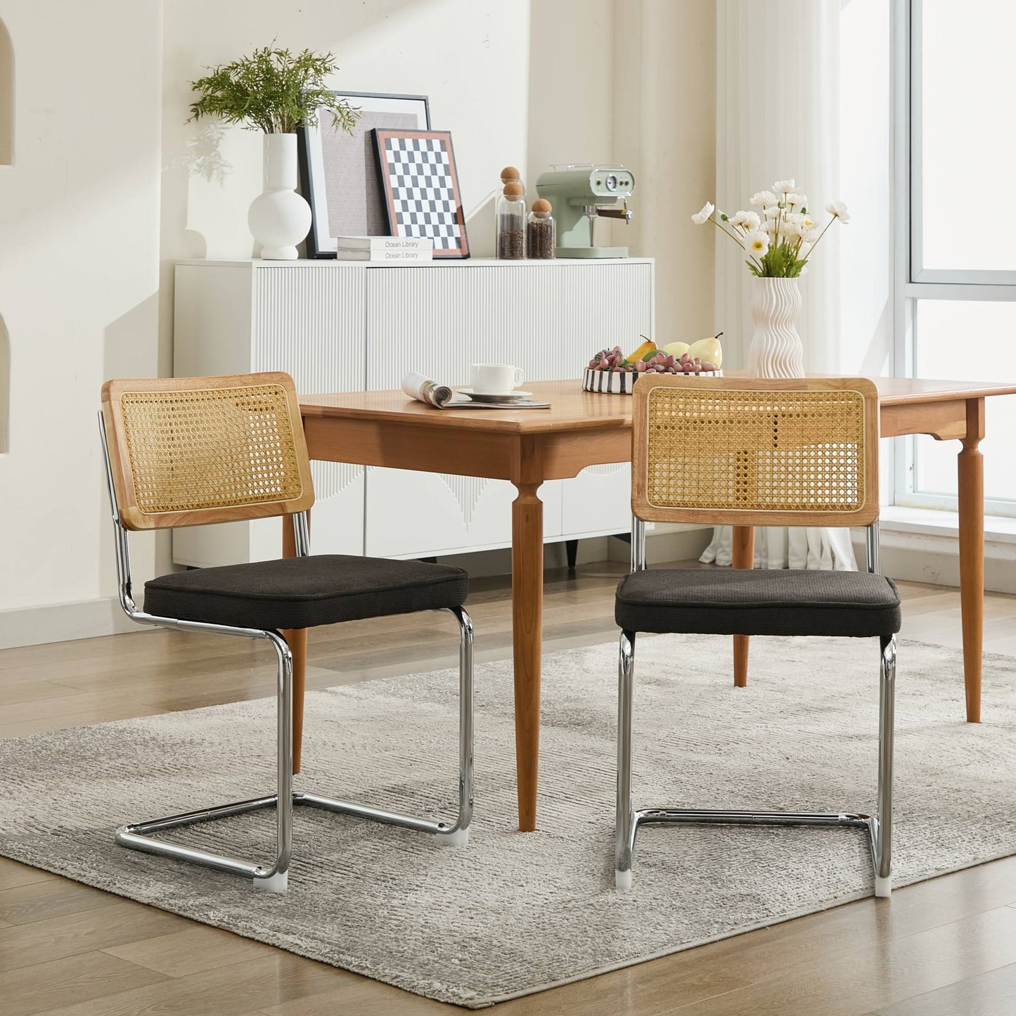 Mid Century Modern Dining Chairs Set of 2, Velvet Accent Chairs with Natural