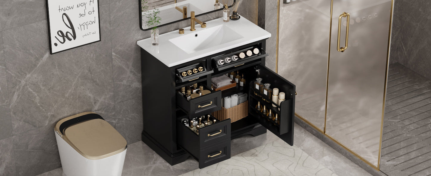 36-Inch Bathroom Vanity with Ceramic Sink Top, 4 Drawers and 1 Soft-Close Door