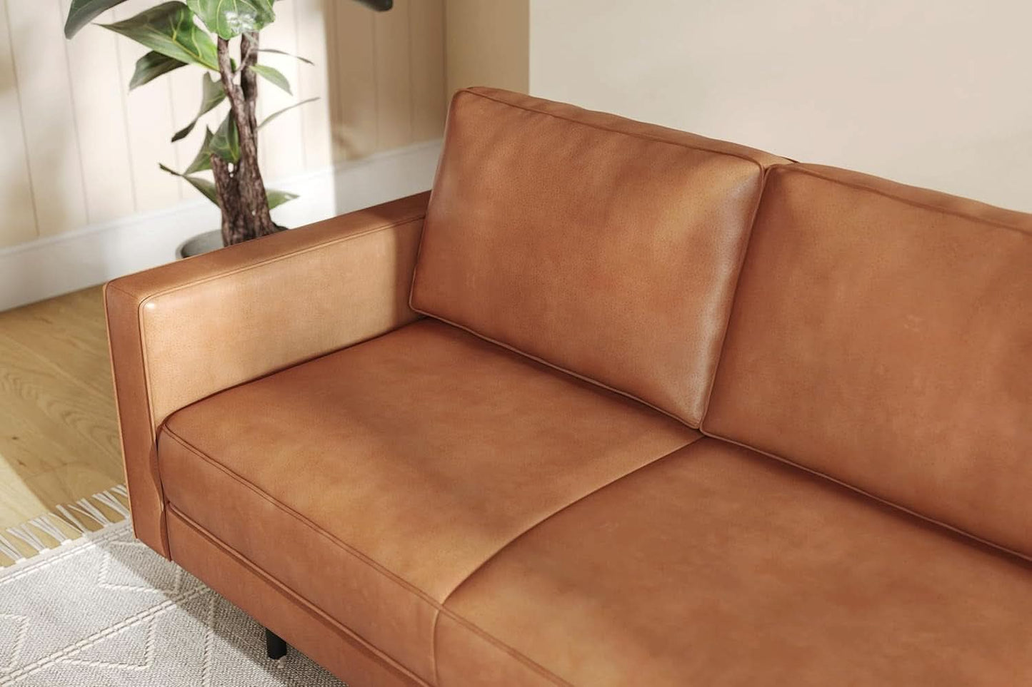Leather Sofa 90 Inch Cognac Tan Brown Italian Nappa