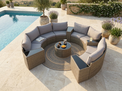 Outdoor Sectional Set PE Rattan Steel Light Gray 13pc