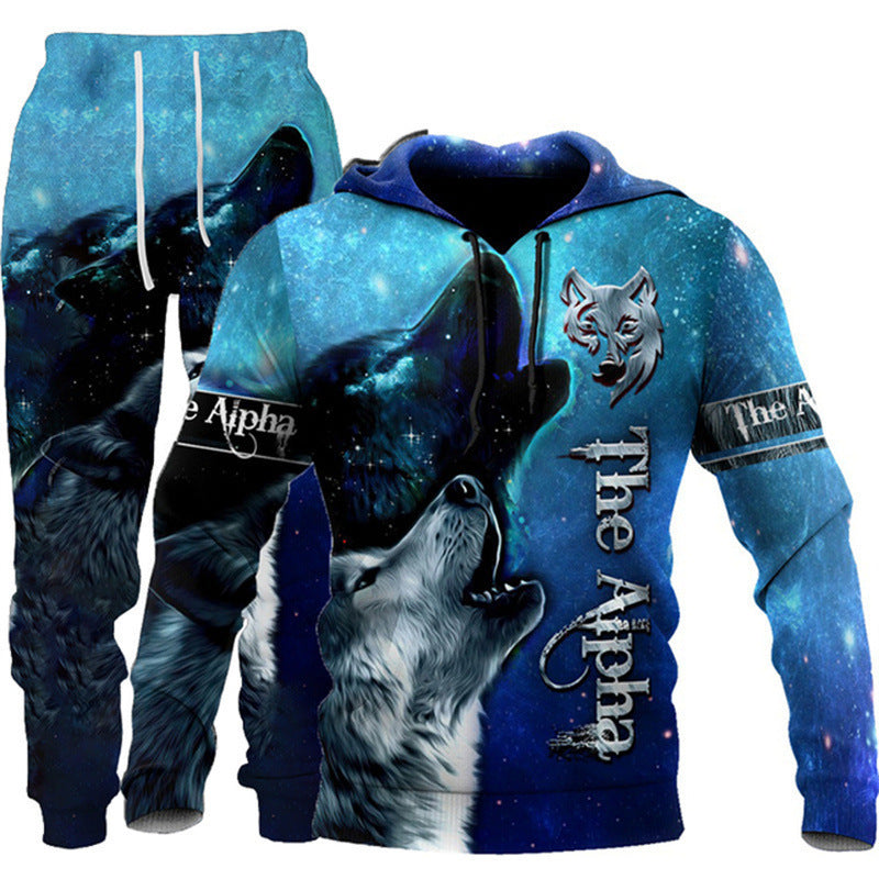 Animal-print Hooded Pullover Sweatshirt And Menswomens Sportswear Set