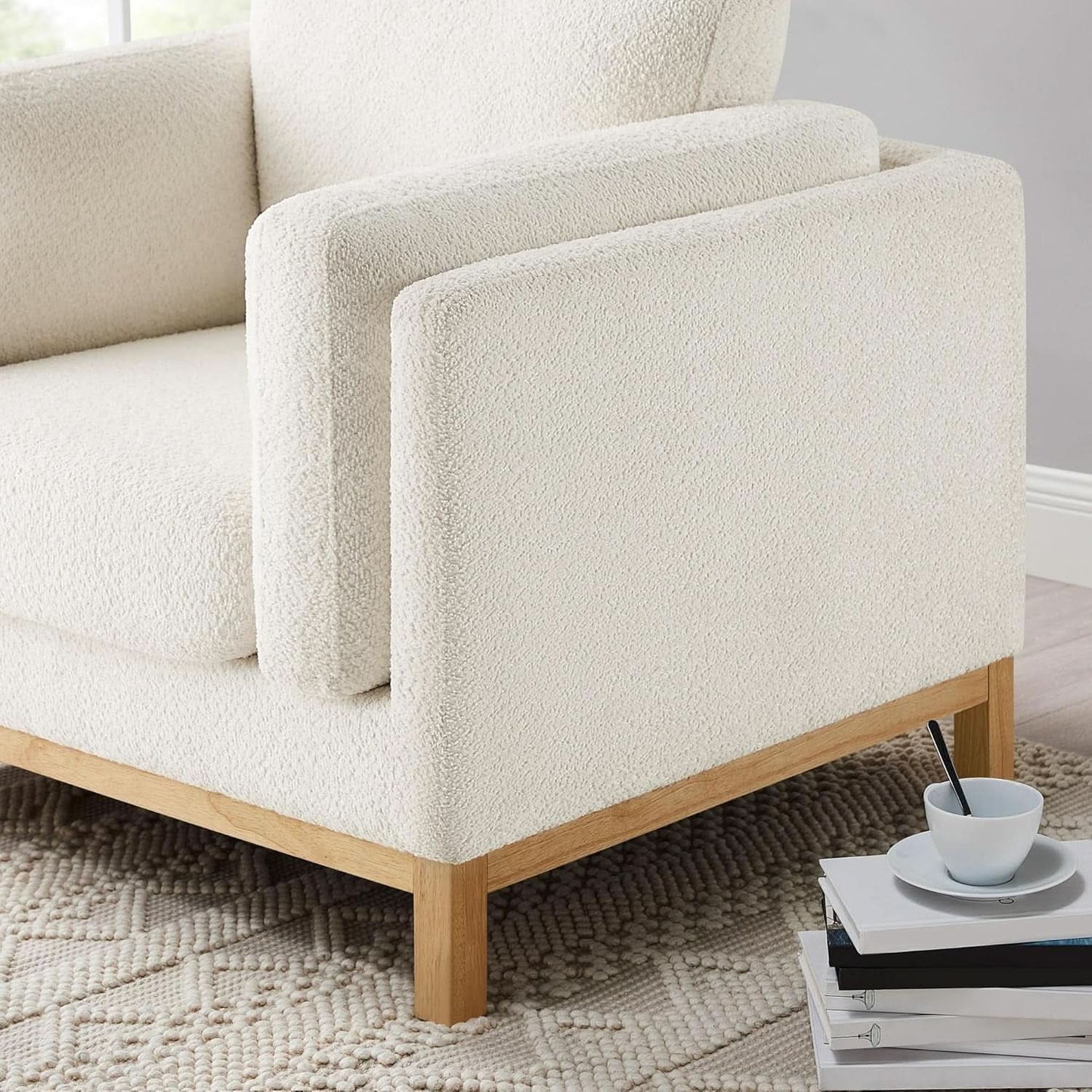 Beige 41.34 Inches Boucle Upholstered Accent Chair