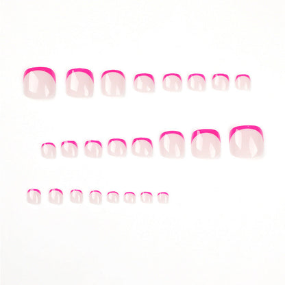 Simple French Rose Red Foot Removable Fake Nails