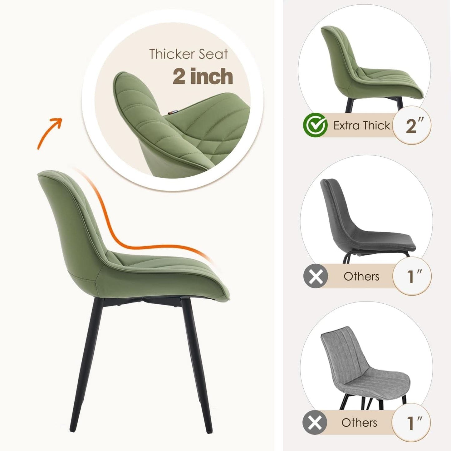 Dining Chairs Set of 2 Olive Cushioned Upholstered