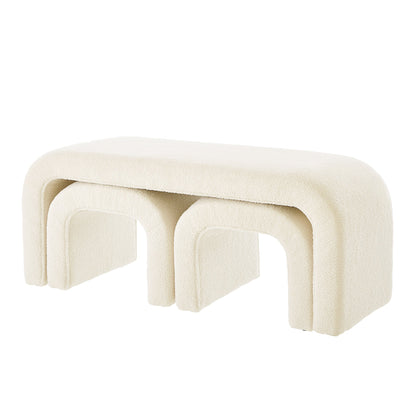 Set of 3 U-Shaped Modern Bench Teddy Ottoman, Cream, 43.5x16.5x19
