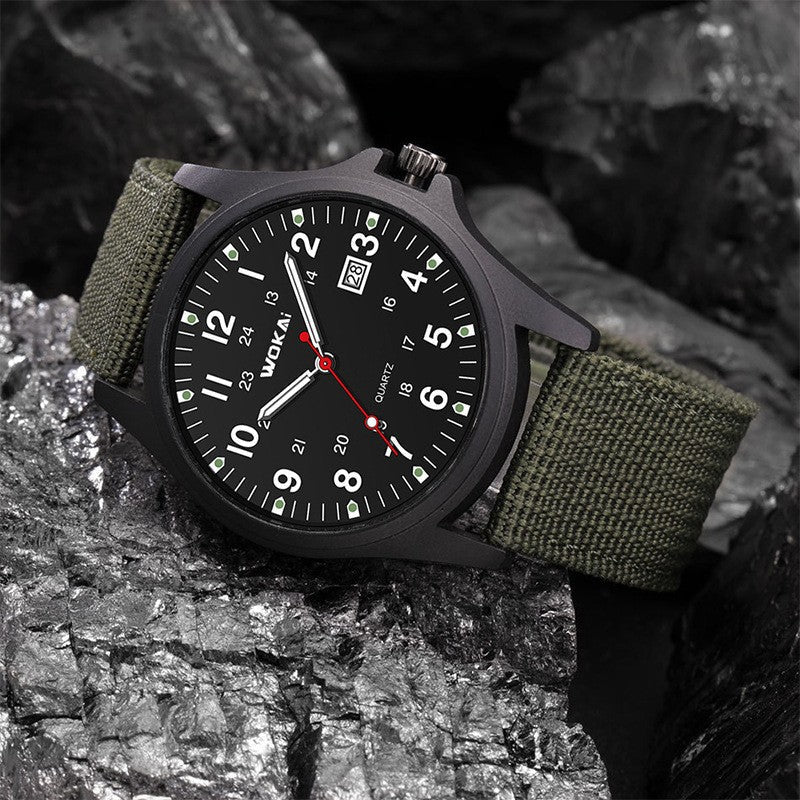 Sporty Nylon Strap Mens Quartz Watch Minimalist Design