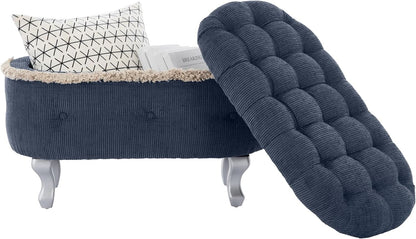 Blue 29.5 Inch Upholstered Storage Ottoman Cushion