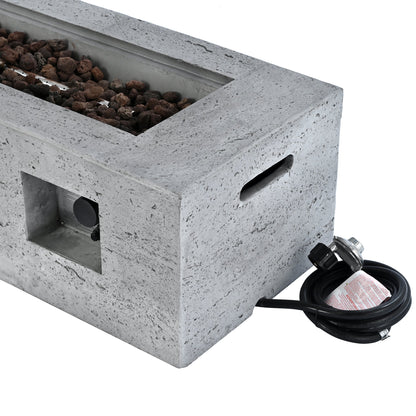 Fire Pit Propane Rectangular MGO Gray 40000 BTU with Tank Cover 41.9 In