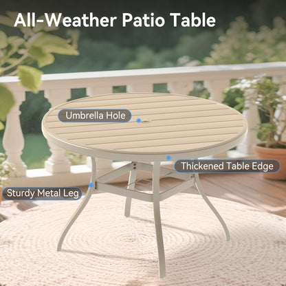 Outdoor Dining Set Round Table Umbrella Hole 4 Swivel Chairs Steel