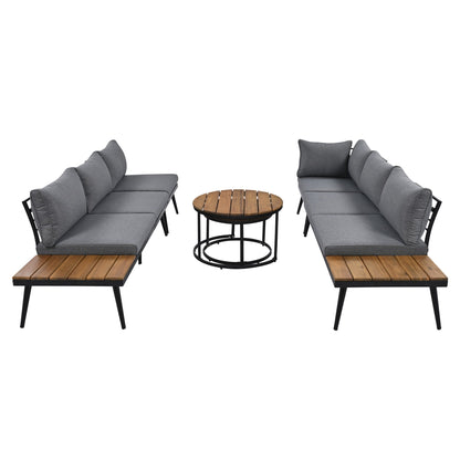 Outdoor Sectional Set Acacia Wood Steel Gray with Nesting Tables