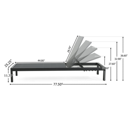 Outdoor Chaise Lounge Mesh Aluminum Black Gray Set of 2 Adjustable 77.5x25 In