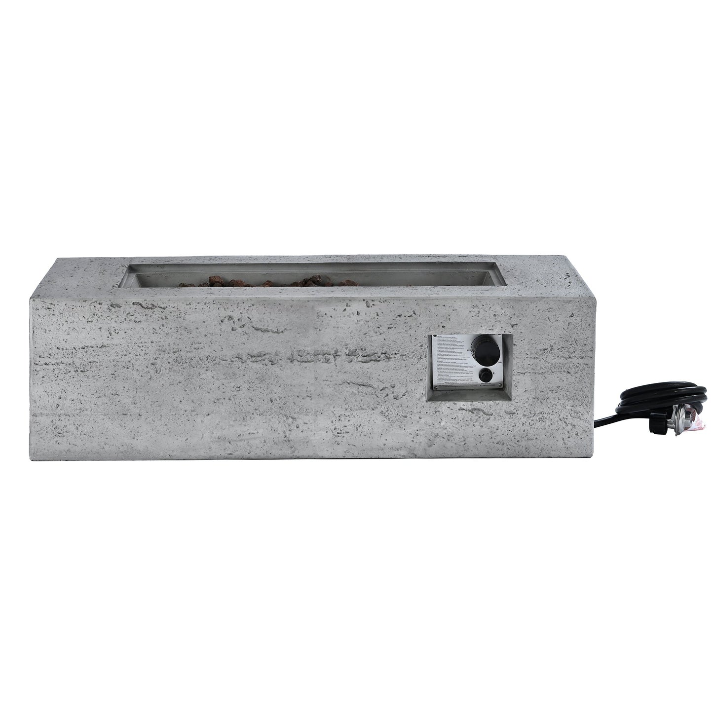 Fire Pit Propane Rectangular MGO Gray 40000 BTU with Tank Cover 41.9 In