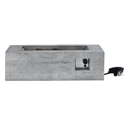 Fire Pit Propane Rectangular MGO Gray 40000 BTU with Tank Cover 41.9 In