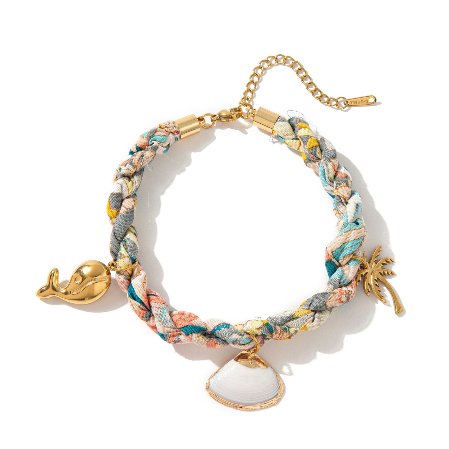 Colored Fabric Fan-shaped Seashell Electroplated 18k Gold Necklace And Bracelet