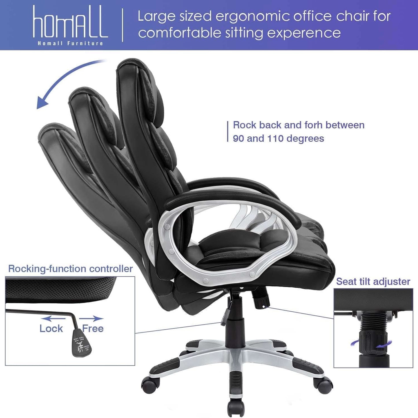 Black PU Leather Office Chair With Adjustable Height And Lumbar Support