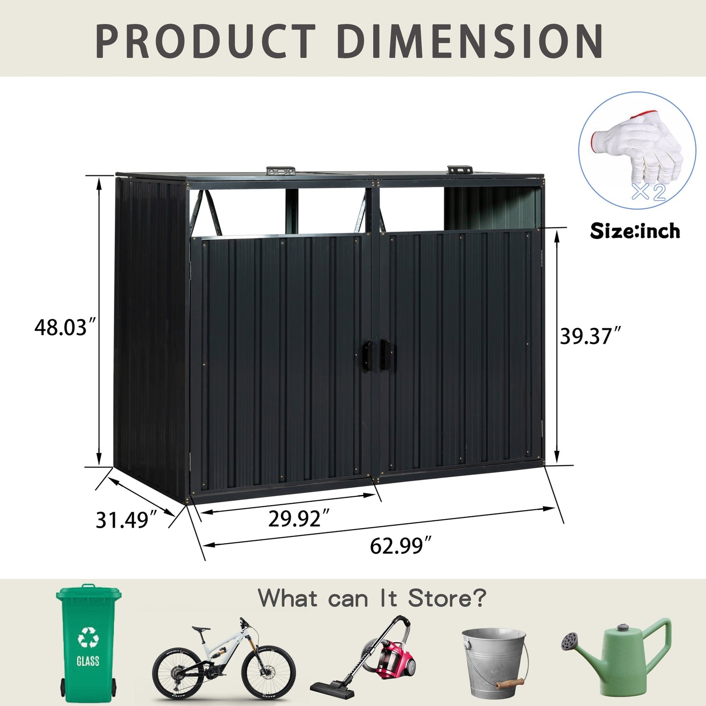 Outdoor Garbage Bin Shed Galvanized Steel Charcoal 2 Cans
