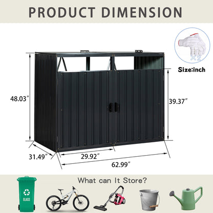 Outdoor Garbage Bin Shed Galvanized Steel Charcoal 2 Cans