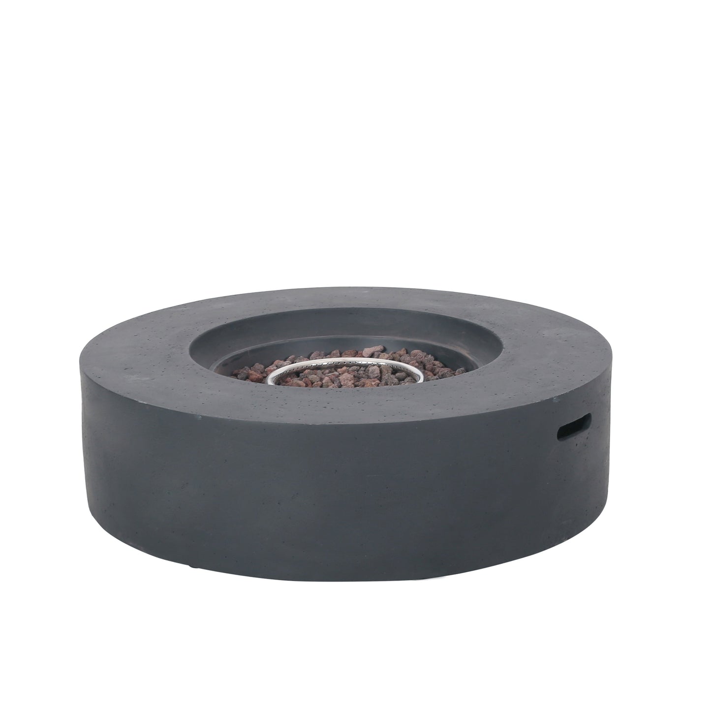Modern Lightweight Concrete Circular Fire Pit 50000 BTU, Dark Gray