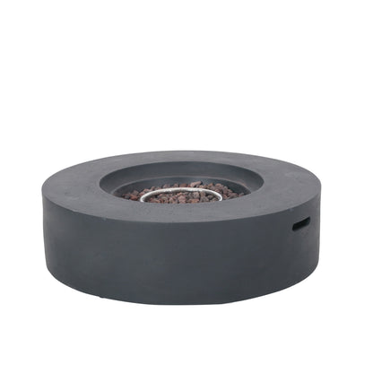 Modern Lightweight Concrete Circular Fire Pit 50000 BTU, Dark Gray