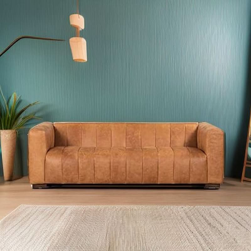 Canale 86 Inch Sofa Full Grain Italian Leather Cognac Tan