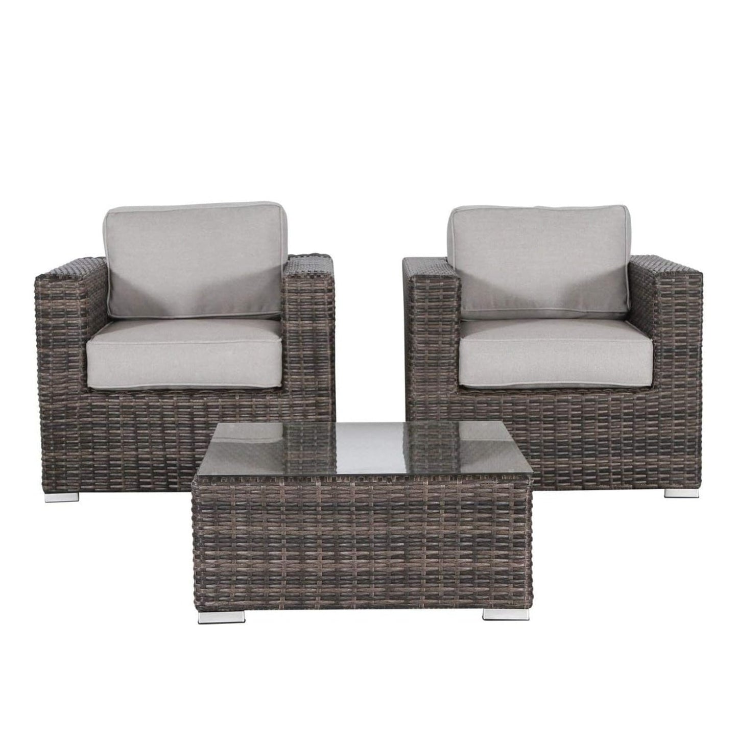 Outdoor Sofa Set Wicker Rattan Aluminum Gray 3 Piece Assembled