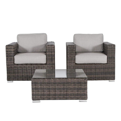 Outdoor Sofa Set Wicker Rattan Aluminum Gray 3 Piece Assembled