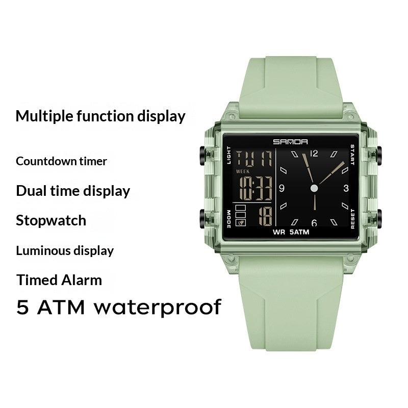 Square Large-dial Sports Watch With Waterproof Electronic Display
