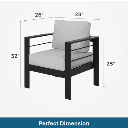 Outdoor Armchair Aluminum Black Gray Cushion 300 lb Set of 2 28in Wide