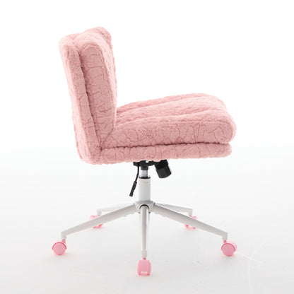 Swivel Chair Faux Alpaca Pink Wide 26.4 In Seat 360 Degree Height Adjust