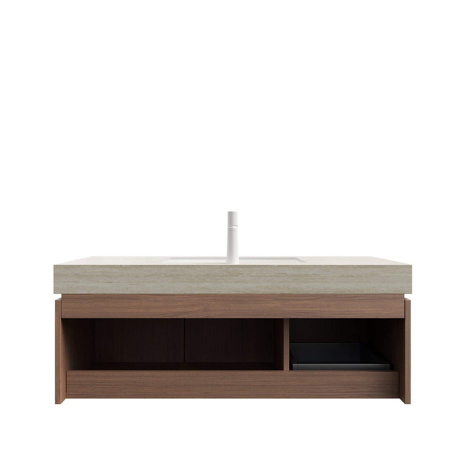 48' Floating Bathroom Vanity with Travertine Sintered Stone Top and Ceramic Basin