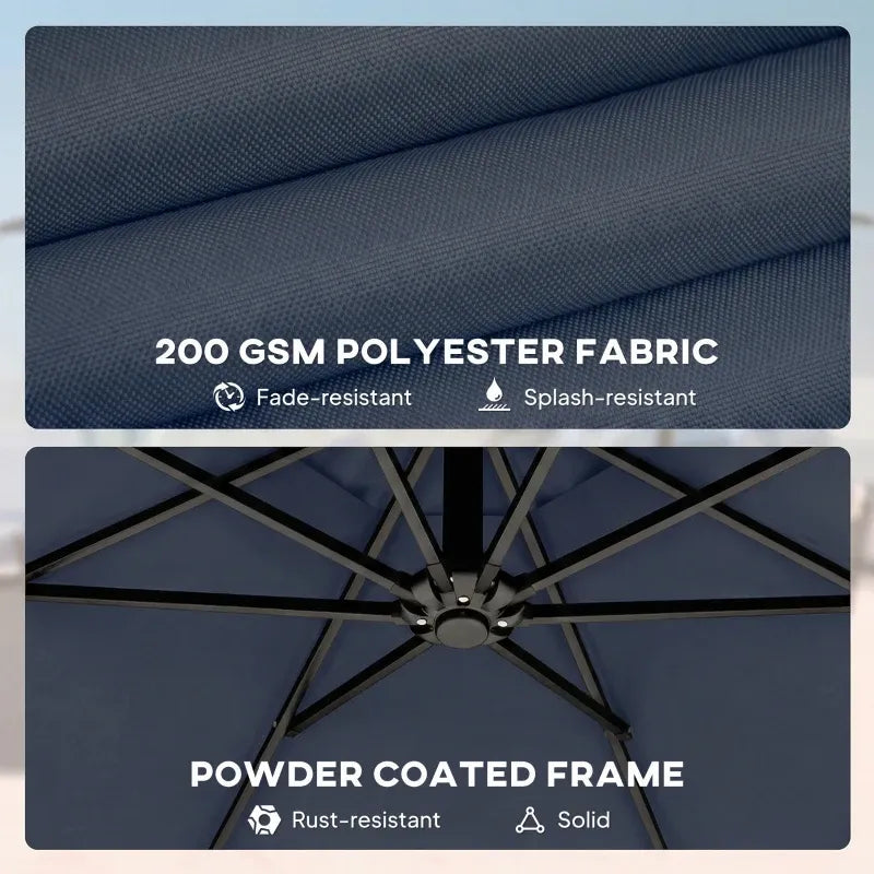 Patio Umbrella Cantilever Navy Blue 10ft Square 360 Degree Rotation