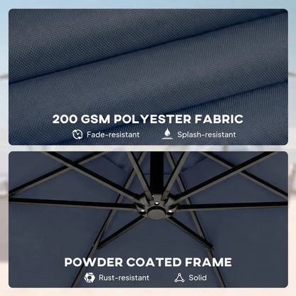 Patio Umbrella Cantilever Navy Blue 10ft Square 360 Degree Rotation