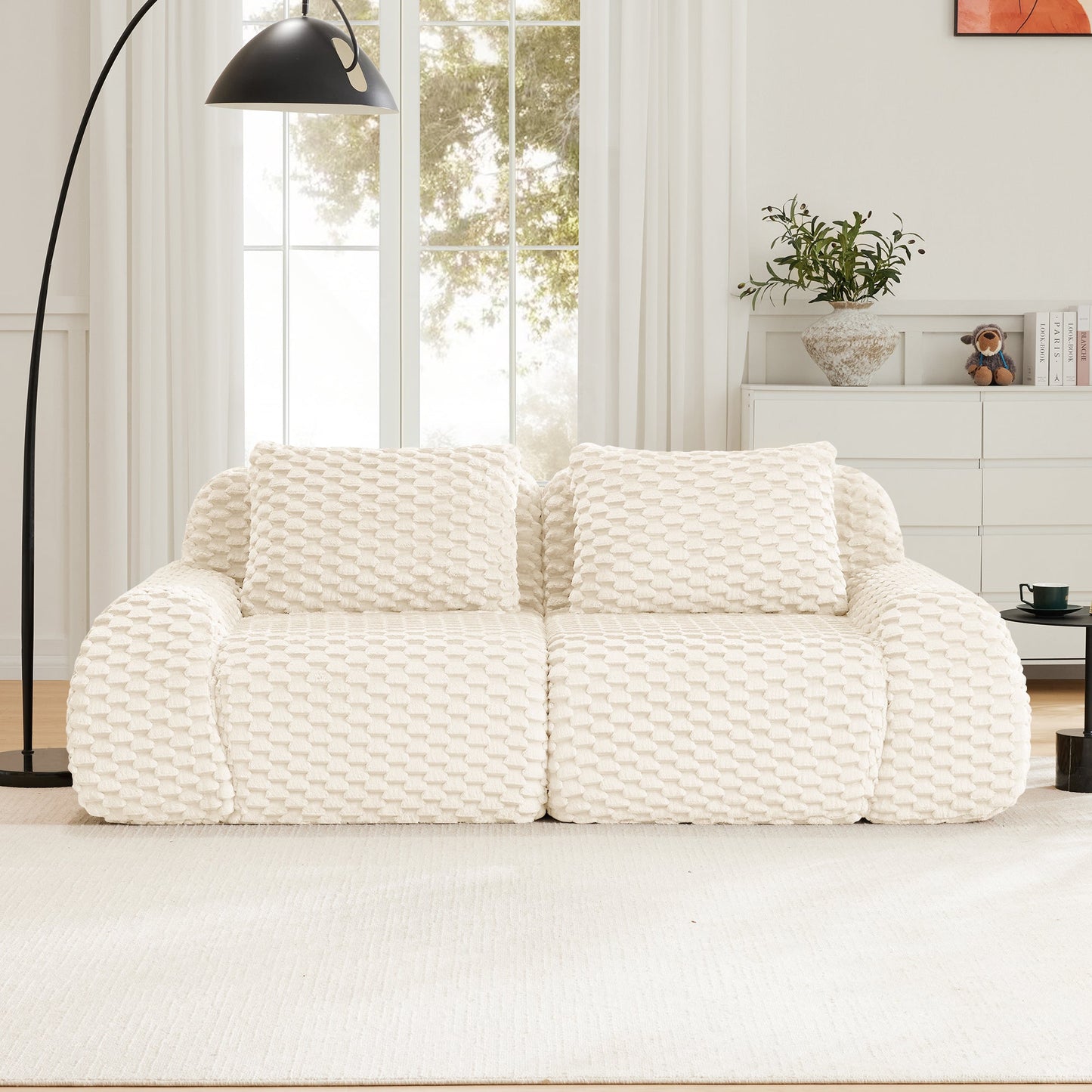 Sectional Sofa Modular Flannelette Cream Deep Seat 2 Seat No Assembly