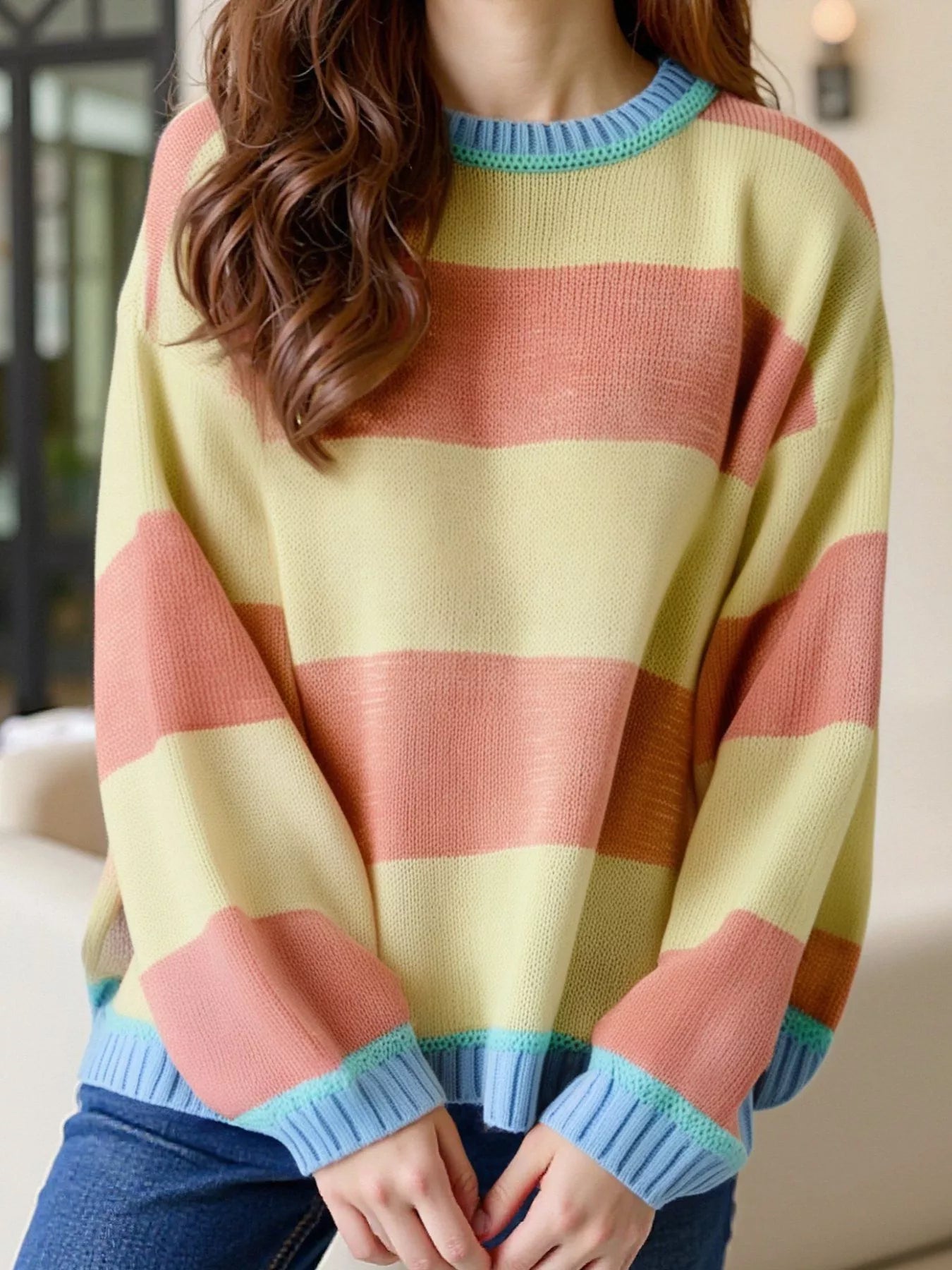 Color Block Round Neck Sweater