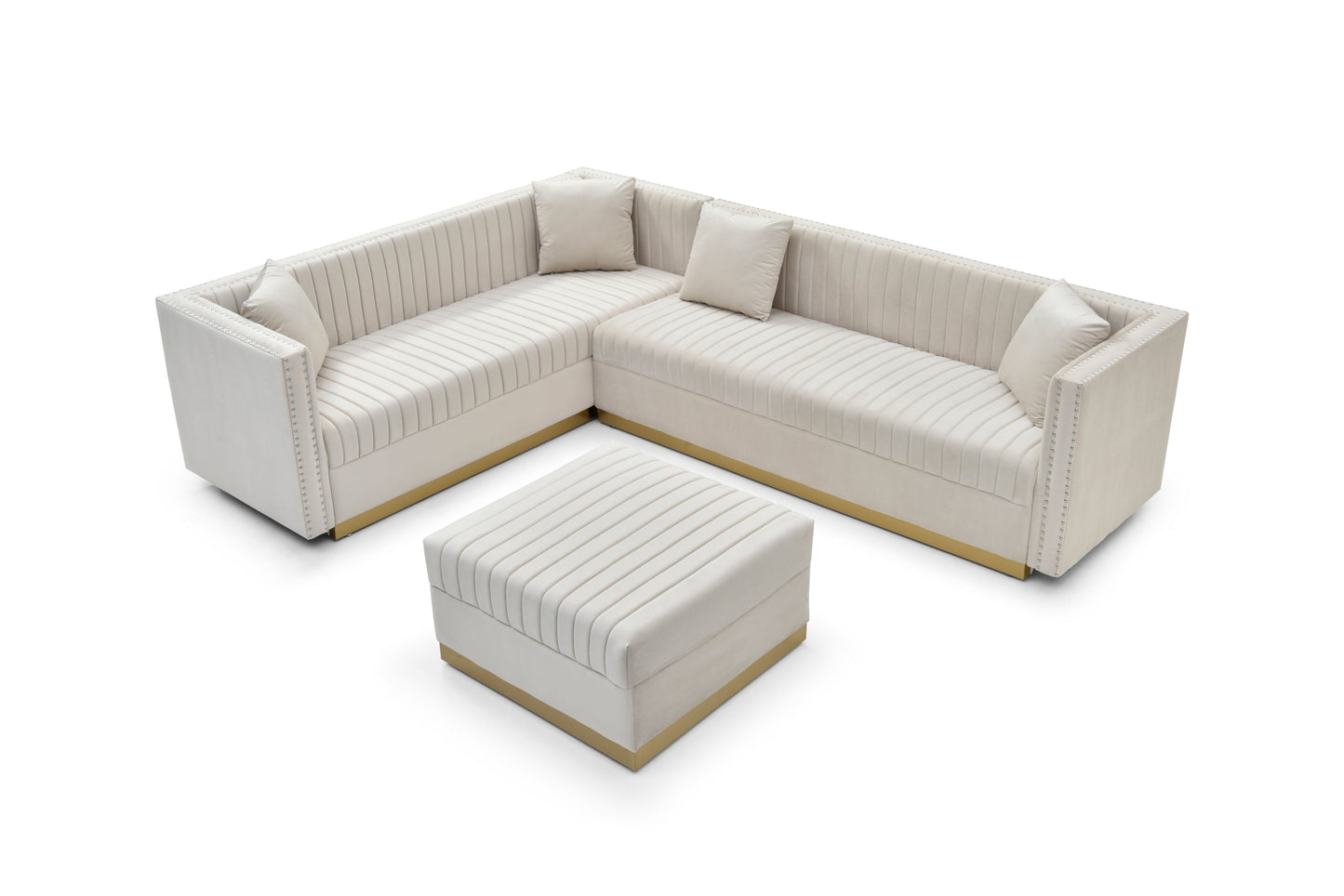 Contemporary Channel Tufted Velvet Big Ottoman Upholstered Foot Rest, Beige