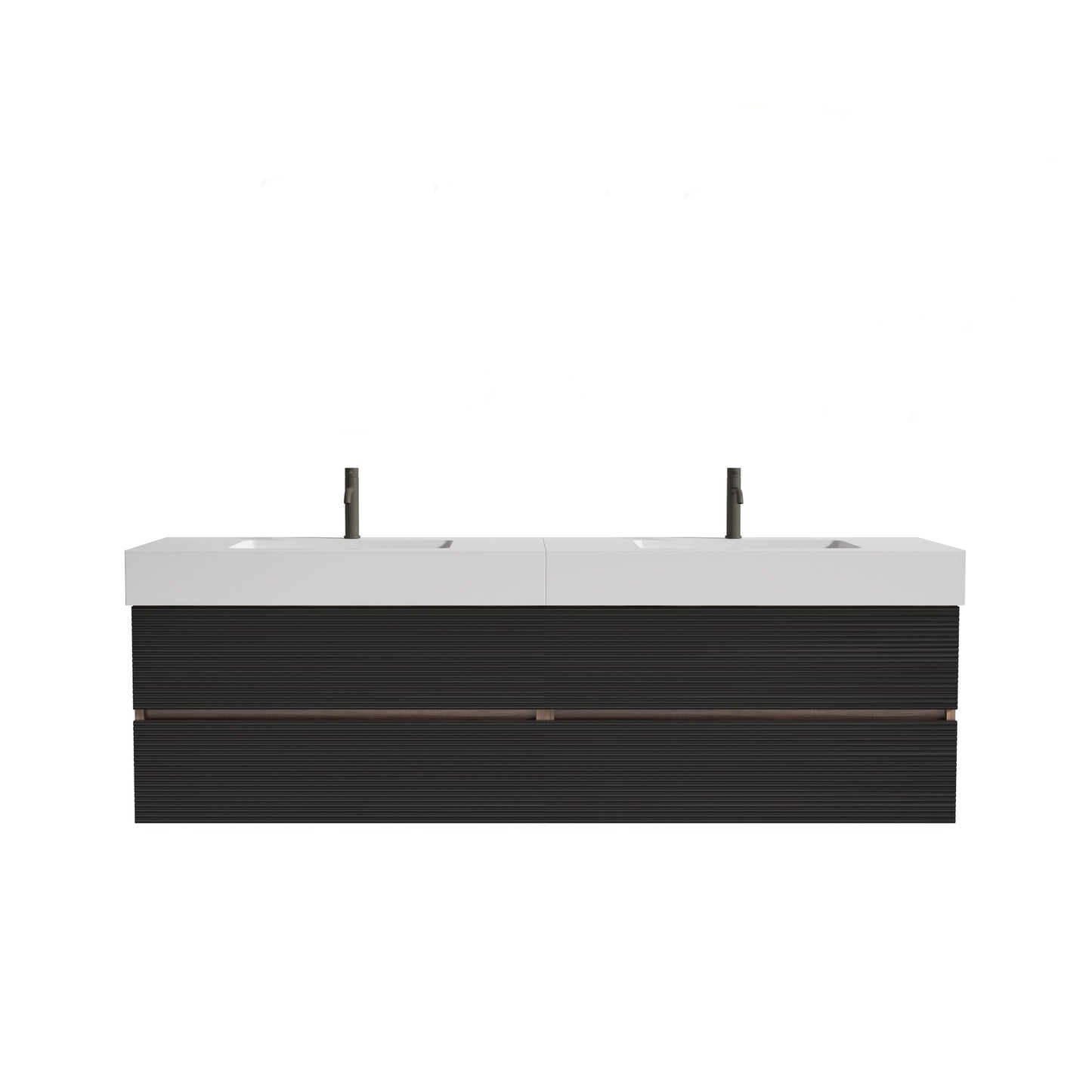 72'' Double Bathroom Vanity with Matt Black Quartz Sink Soft Black Drawers Wall Mount