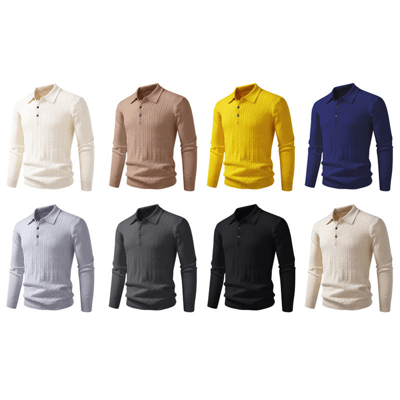 Twist-knit Cardigan Solid-color Lapel-neck Knit Sweater