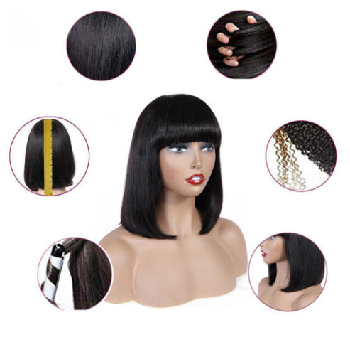 Human Hair Bob Wig Headgear Woven Top Heart Is Natural And Realistic