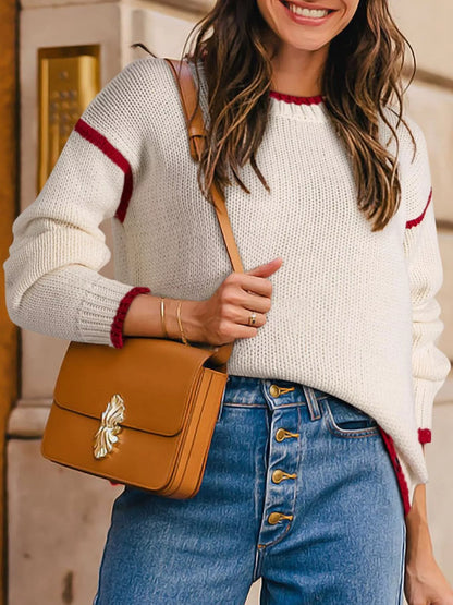 Contrast Trim Long Sleeve Sweater