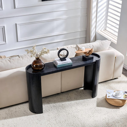 Black Curved Foyer Table, Wood Grain Minimalist Entrance Side Table