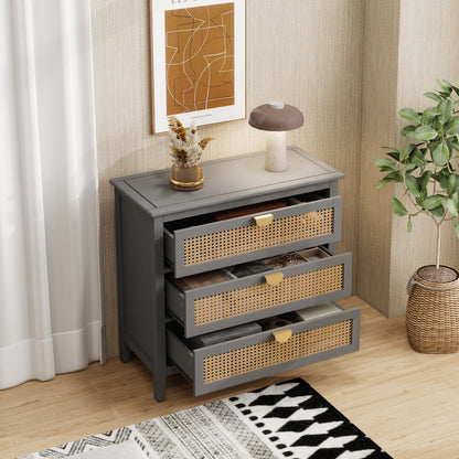 3-Drawer Cabinet - Natural Rattan - Suitable for Bedroom, Living Room, or Study