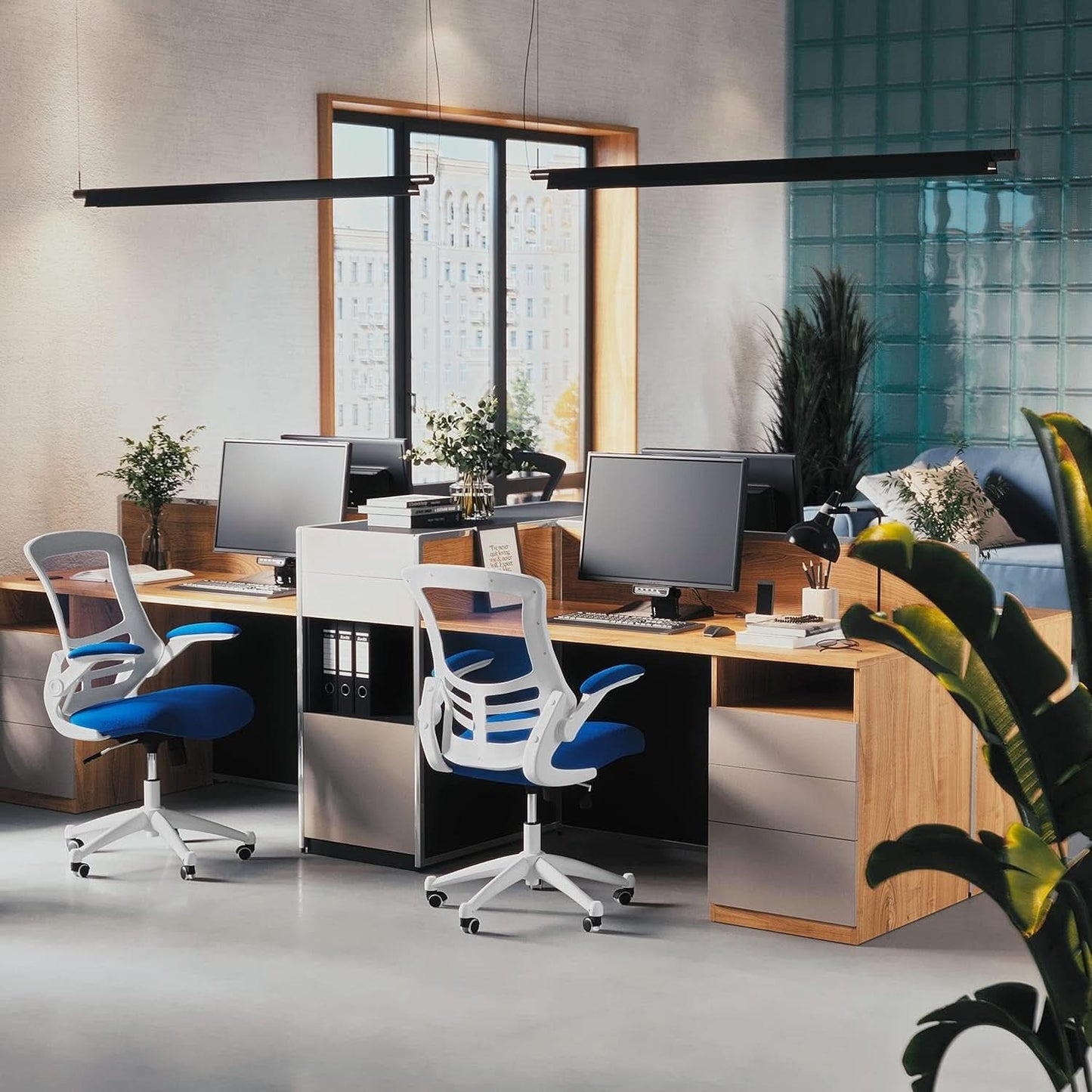 Ergonomic Office Chair Blue Mesh With White Frame Mid Back