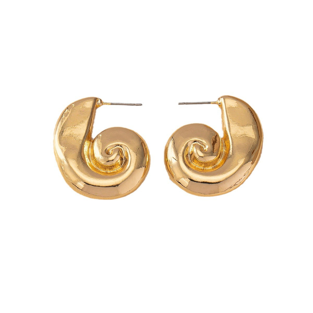 Retro Convex Spiral Gold Earrings - European American Middle Eastern Style Hoop Drop Studs