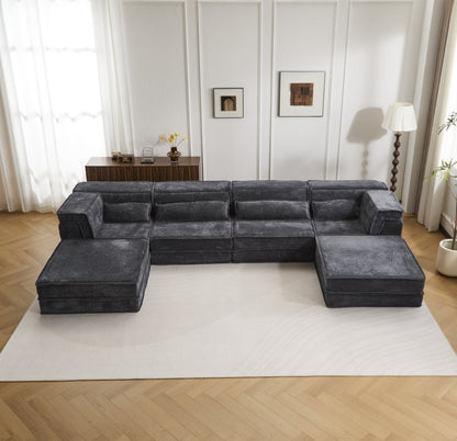 Sectional Sofa Bed Modular Circle Fleece Dark Gray 4 Seat 157 In Convertible