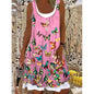 New Product Printed Butterfly Big Swing Mid-Skirt Sleeveless Tight-Fitting Button Dress