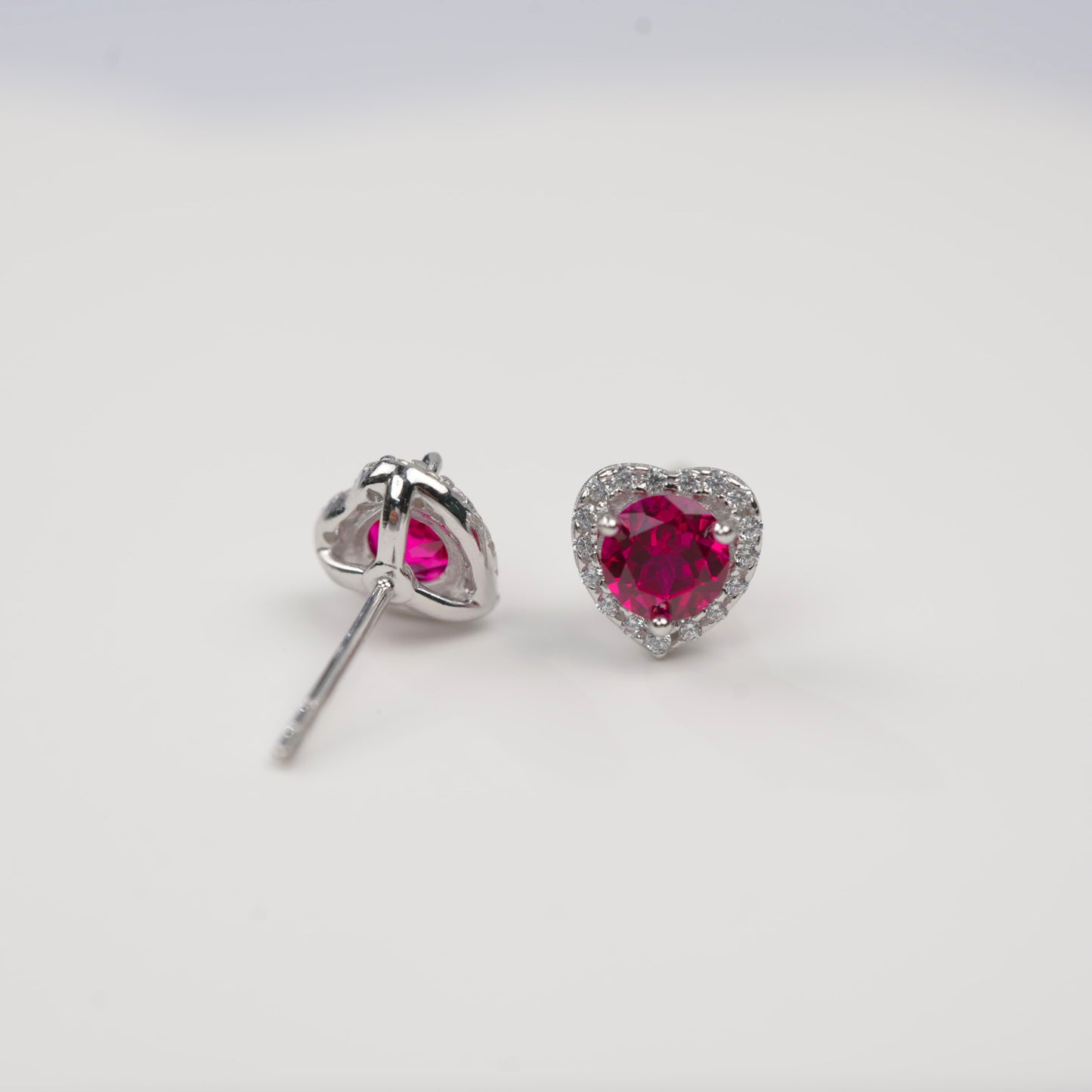 S925 Sterling Silver Heart Halo Stud Earrings, 5mm Lab-Grown Ruby Sapphire, Platinum Plated 1.5g, Women's Jewelry Gift Box